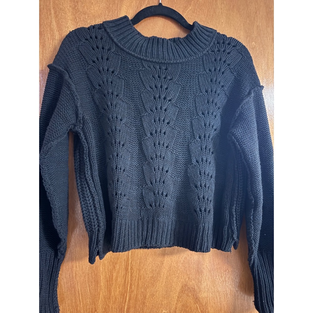 Free People Bell Song Sweater Black Pointelle Knit Pullover Boho Small - Picture 2 of 5